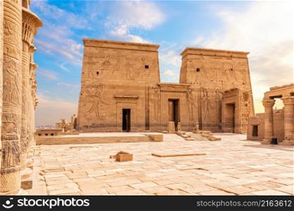 The temple of Isis from Philae, forecourt view, Agilkia Island in Lake Nasser, Aswan, Egypt.