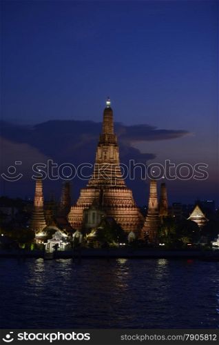 the temple of Wat arun at the Chao Phraya river in the city of Bangkok in Thailand in Southeastasia.. ASIA THAILAND BANGKOK WAT ARUN