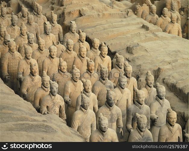 The Terracotta Army near the city of Xian in Shaanxi province in the People&rsquo;s Republic of China. The Terracotta Army is a collection of terracotta sculptures depicting the armies of Qin Shi Huang, the first Emperor of China. The figures, dating from 3rd century BC, were discovered in 1974 by some local farmers.