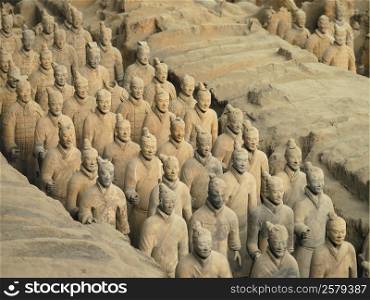 The Terracotta Army near the city of Xian in Shaanxi province in the People&rsquo;s Republic of China. The Terracotta Army is a collection of terracotta sculptures depicting the armies of Qin Shi Huang, the first Emperor of China. The figures, dating from 3rd century BC, were discovered in 1974 by some local farmers.