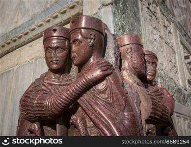 The Tetrarchs - a Porphyry Sculpture of four Roman Emperors, Sacked from the Byzantine Palace in 1204. Now located on San Marco Square in Venice, Italy
