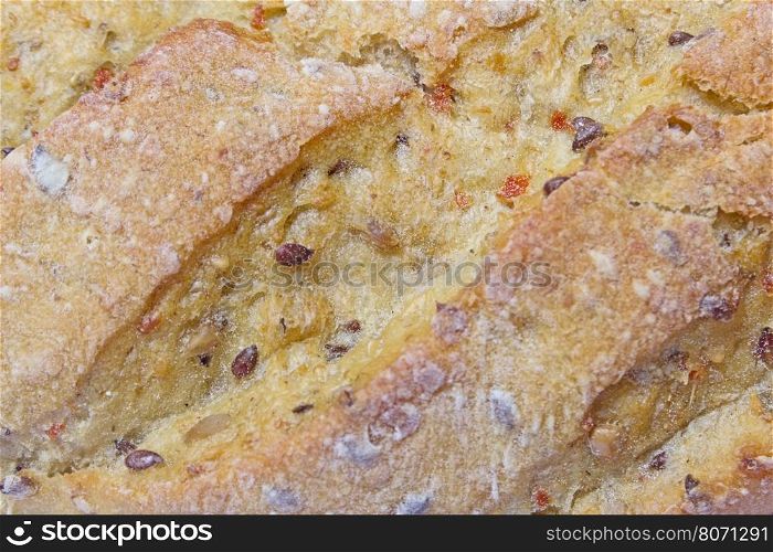 The texture of bread grain and vegetable additives. bread with vegetables and grains texture