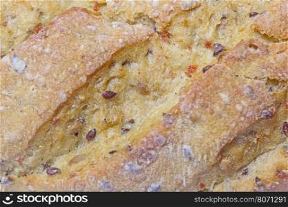 The texture of bread grain and vegetable additives. bread with vegetables and grains texture