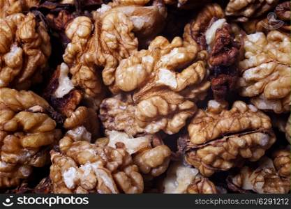 The texture of chopped walnuts without shell macro