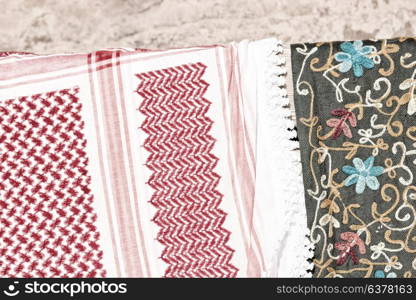 the texture of the cotton traditional symbolic arabian scarf like background abstract