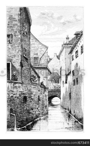 The Thines in Nivelles, Belgium, drawing by Hannon, vintage illustration. Le Tour du Monde, Travel Journal, 1881