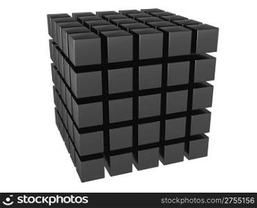 The three-dimensional image of a set of cubes. It is isolated on a white background