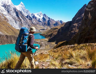 The three lagoons at the Cordillera Huayhuash, Peru