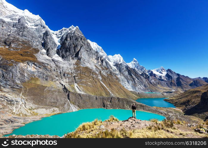 The three lagoons at the Cordillera Huayhuash, Peru