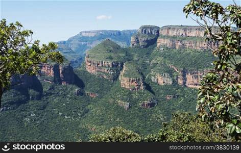 the three rondavels on the panaorama route in south africa near hoedspruit with big canyon and great view on landscape
