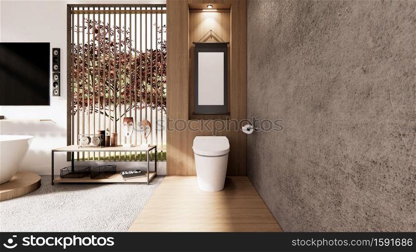 The toiletroom interior zen style. 3D rendering