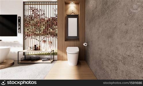 The toiletroom interior zen style. 3D rendering