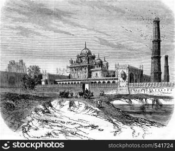 The Tomb of Ranjit Singh, in Lahore, vintage engraved illustration. Magasin Pittoresque 1858.