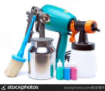 The tool for a painting of surfaces - spray gun electrical and manual mechanical