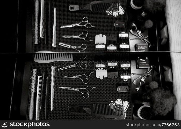 the tools of a Barber on the desktop