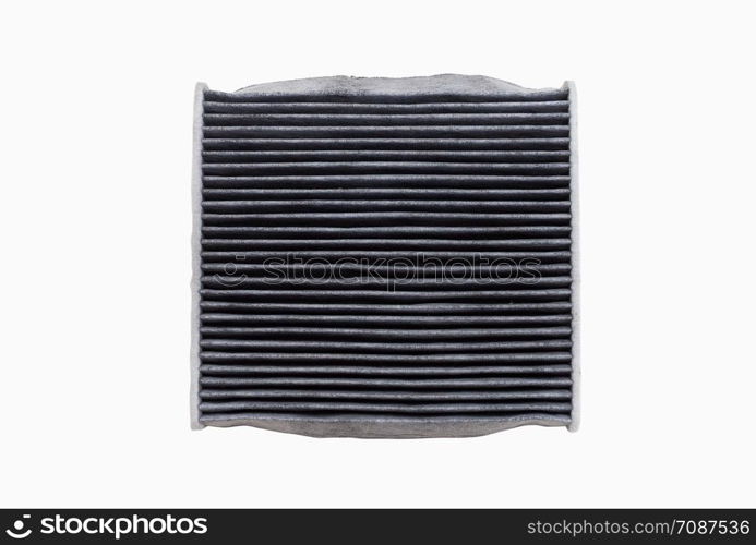 The top side of dirty air conditioning filters isolated on white background with clipping path. Car, automotive services parts.