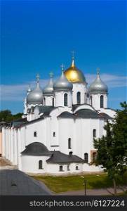 The top view on Saint Sophia cathedral in Kremlin, Great Novgorod, Russia