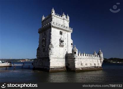 the Torre de Belem in Belem in the city of Lisbon in Portugal in Europe.. EUROPE PORTUGAL LISBON TORRE DE BELEM