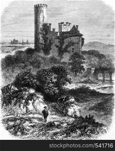 The Tower of Frankenberg, near Aachen, vintage engraved illustration. Magasin Pittoresque 1858.