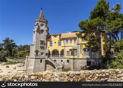 The Tower of Sao Sebastiao is one of the most imposing villas in the summer town of Cascais, Portugal, and house of the Museum and Library of the Count of Castro Guimaraes