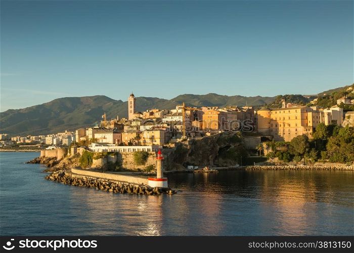 The town, citadel and harbour entrance at Bastia in northern Corsica