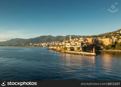 The town, citadel and harbour entrance at Bastia in northern Corsica