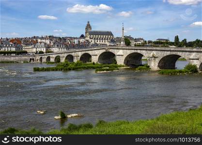 The town of Blois by the Loire River in the Loire Valley in France.