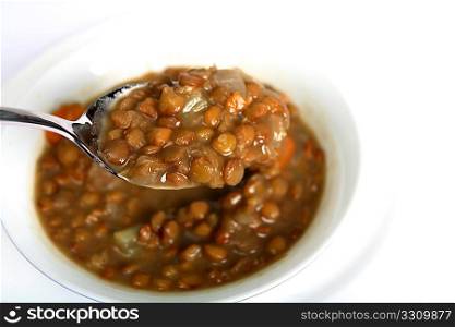 The traditional Greek lentil soup, cooked with carrots, onions, garlic and celery - cheap, delicious and nutritious