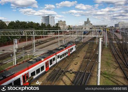The train arrives at the electrically-Minsk-Passenger station (Minsk, Belarus)