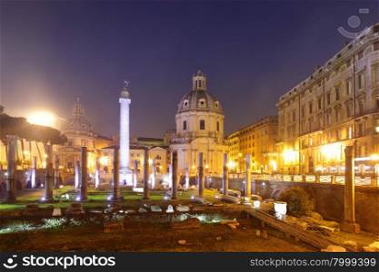 The Trajan Forum at night. Rome, Italy