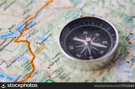 The travel concept with compass and map. Travel concept with compass and map