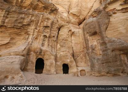 The Treasury of the little Petra in the Temple city of Petra in Jordan in the middle east.. ASIA MIDDLE EAST JORDAN ETRA