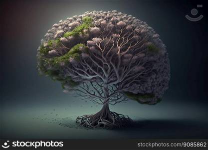 The tree of life on black background. Generative AI