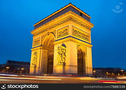 The Triumphal Arch (Arc de Triomphe) on Place Charles de Gaulle in Paris, France.