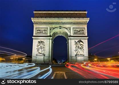 The Triumphal Arch in Paris at night