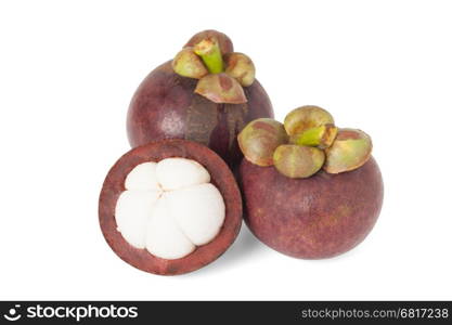 The tropical mangosteen fruit isolated on white background with path