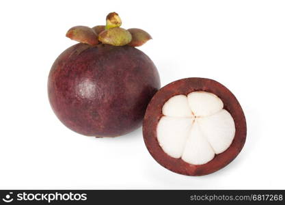 The tropical mangosteen fruit isolated on white background with path
