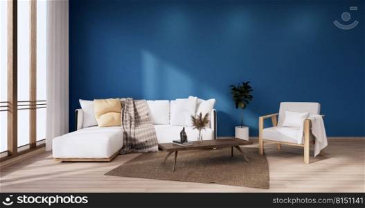 The Tropical style Chaina room interior and blue wall.3D rendering