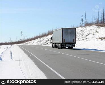 The truck on a winter road.