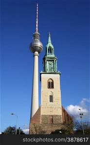 The TV-tower on the Alexanderplatz in Berlin, Germany.