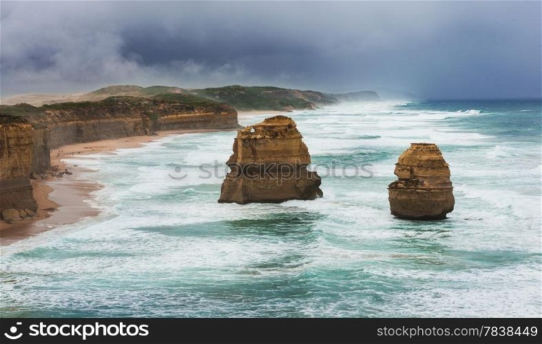 The Twelve Apostles in the rain, along the Great Ocean Road, Australia