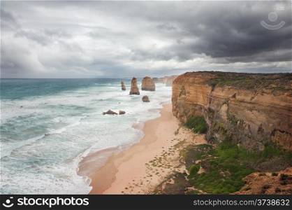 The Twelve Apostles in the storm weather, along the Great Ocean Road, Australia