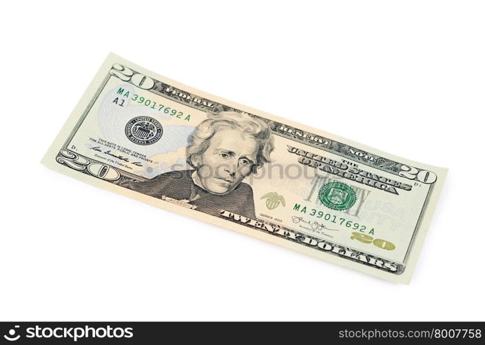 The twenty dollars isolated on white background