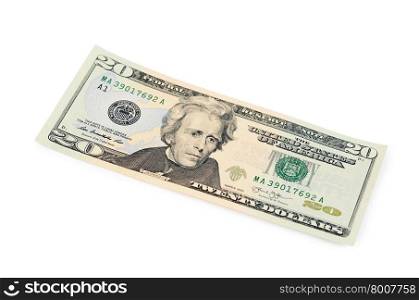 The twenty dollars isolated on white background