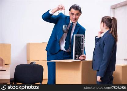 The two employees being fired from their work. Two employees being fired from their work