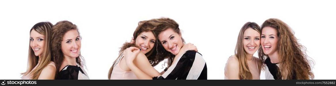 The two female friends isolated on the white. Two female friends isolated on the white