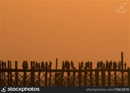 the u bein bridge in Amarapura near the City of Mandalay in Myanmar in Southeastasia.. ASIA MYANMAR MANDALAY AMARAPURA U BEIN BRIDGE