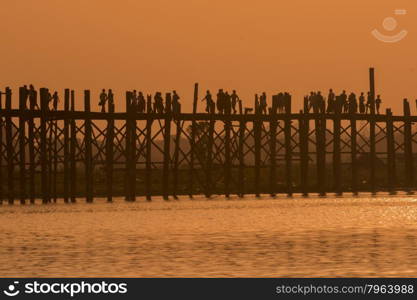 the u bein bridge in Amarapura near the City of Mandalay in Myanmar in Southeastasia.. ASIA MYANMAR MANDALAY AMARAPURA U BEIN BRIDGE