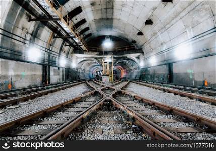 The underground tunnel and the railway in New York City, United States. Underground tunnel and the railway in New York City, United States