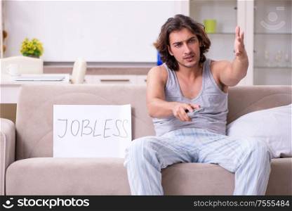 The unemployed man desperate at home. Unemployed man desperate at home